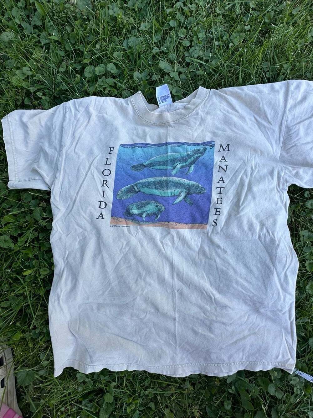 Anvil Florida Manatee Graphic T-Shirt Size L Beige